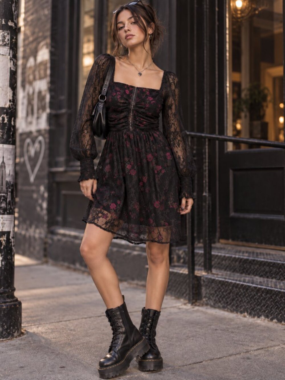 Saltwater Luxe Black Lace & Pink Floral Dress | Size Large